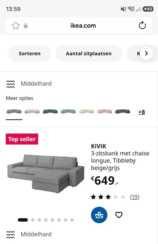 KIVIK hoekbankje, Ophalen, 250 tot 300 cm, Gebruikt, 100 tot 125 cm