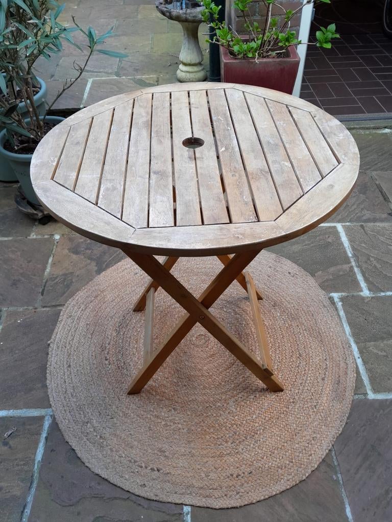 Houten inklapbare bistro tafel en buitenkleed, Ophalen, Rond, Hout