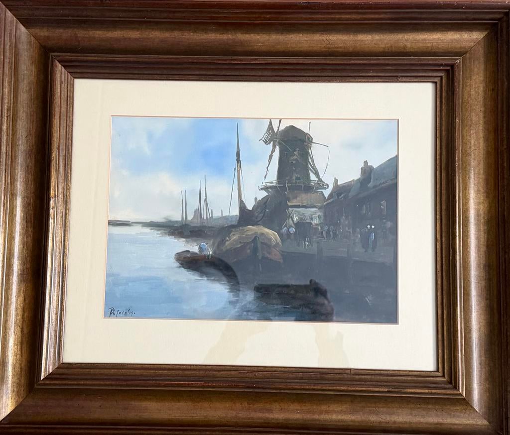 Oud schilderij Ph. Jacoby (Adriaan Terhell) - Molenlandschap, Antiek en Kunst, Kunst | Schilderijen | Klassiek, Ophalen
