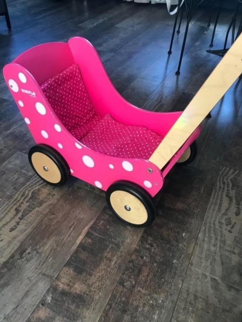 Houten Poppenwagen, Kinderen en Baby's, Speelgoed | Houten speelgoed, Ophalen of Verzenden, Gebruikt, Duw- of Trekspeelgoed