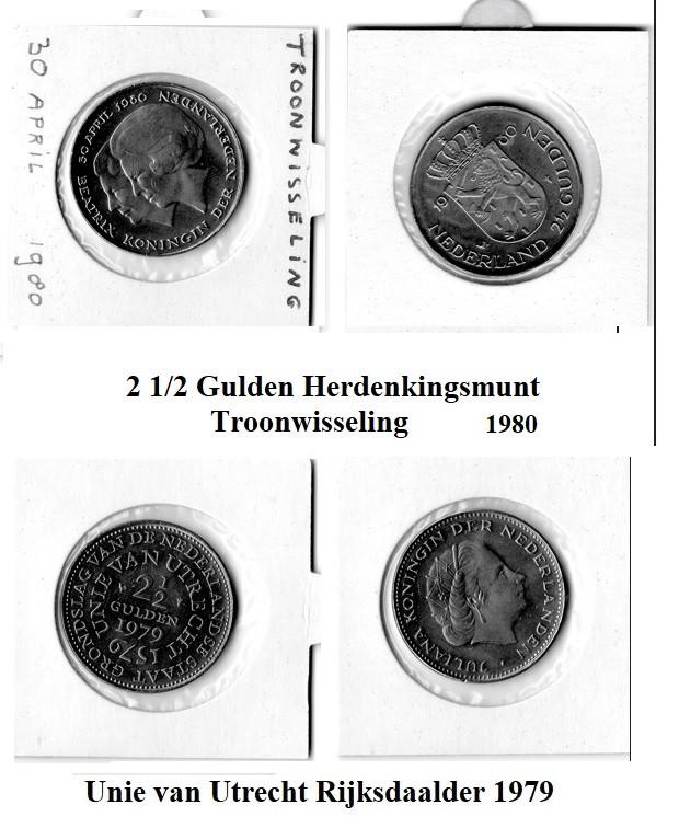 2 x 2½ gulden Troonwisseling 1980 + Unie van Utrecht 1979, Ophalen, Koningin Juliana, 2½ gulden, Setje