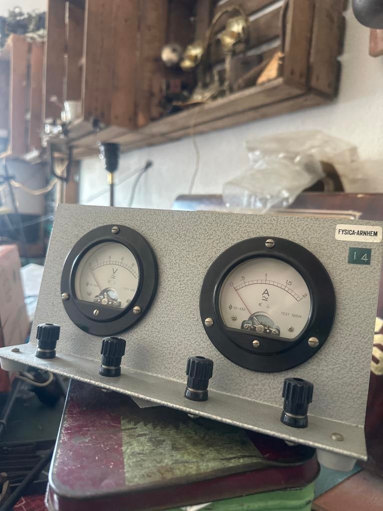 Vintage Volt- en Ampèremeter - Fysica Arnhem, Antiek en Kunst, Ophalen of Verzenden