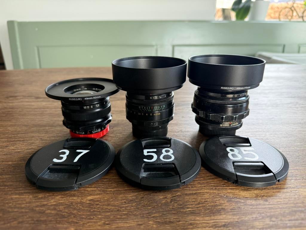 Russische lenzenset | Mir-1, Helios 44-2, Jupiter-9, Ophalen of Verzenden, Gebruikt, Standaardlens