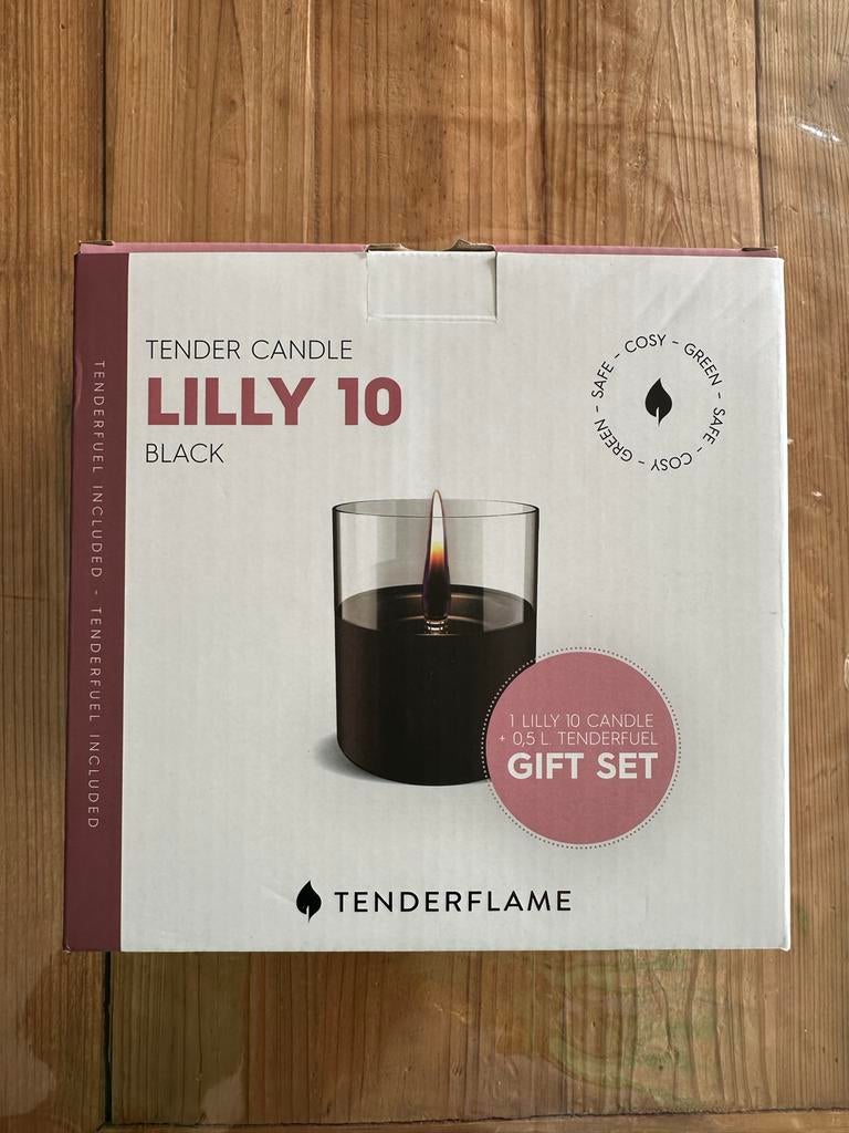 Tenderflame Lilly 10 Zwart - Gift Set met Tenderfuel, Huis en Inrichting, Overige materialen, Zwart, Nieuw, Ophalen of Verzenden