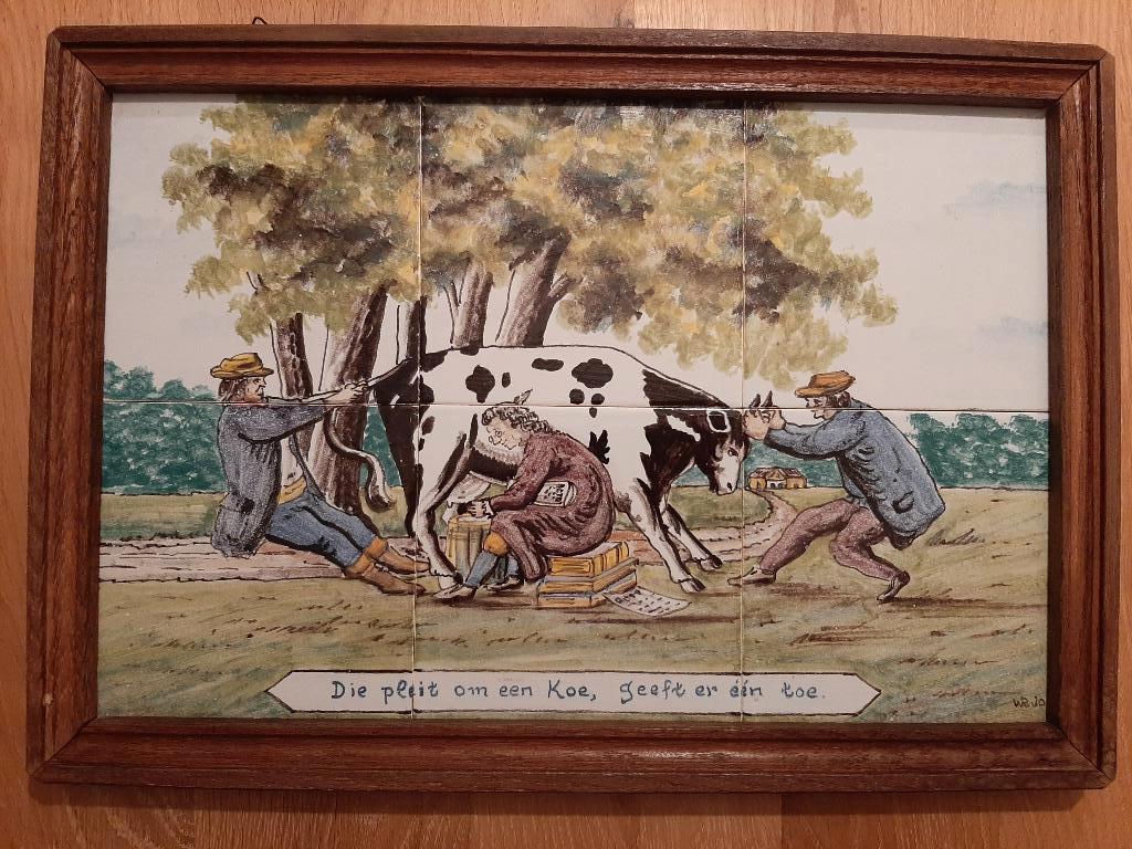 Tegeltableau Tegels Die pleit om een koe, geeft er één toe, Ophalen