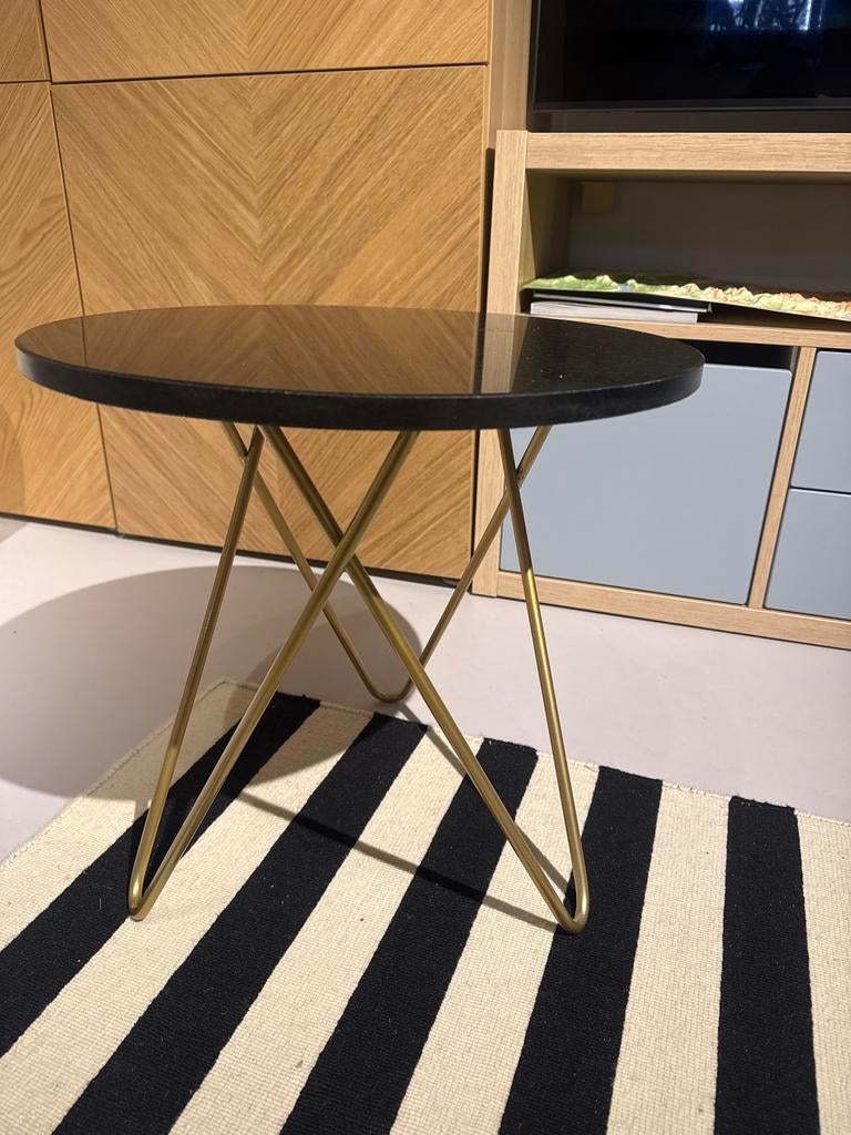 Rond bijzettafeltje met natuurstenen blad (Ø 43 cm), Huis en Inrichting, Tafels | Bijzettafels, Ophalen, Minder dan 55 cm, Gebruikt