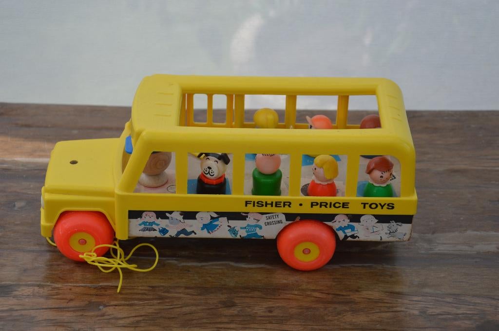 Vintage Fisher Price schoolbus met 7 poppetjes uit 1965 USA, Ophalen of Verzenden, Gebruikt, Speelset
