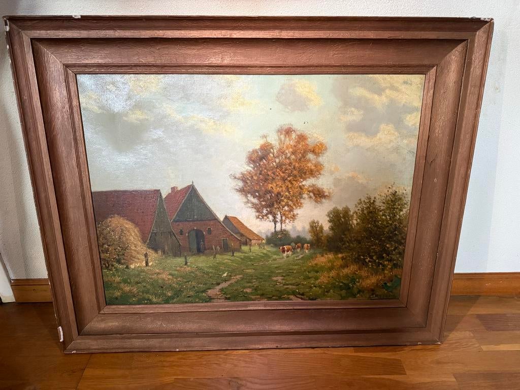 Gesigneerd schilderij Evert Rabbers - Boerderijlandschap, Ophalen