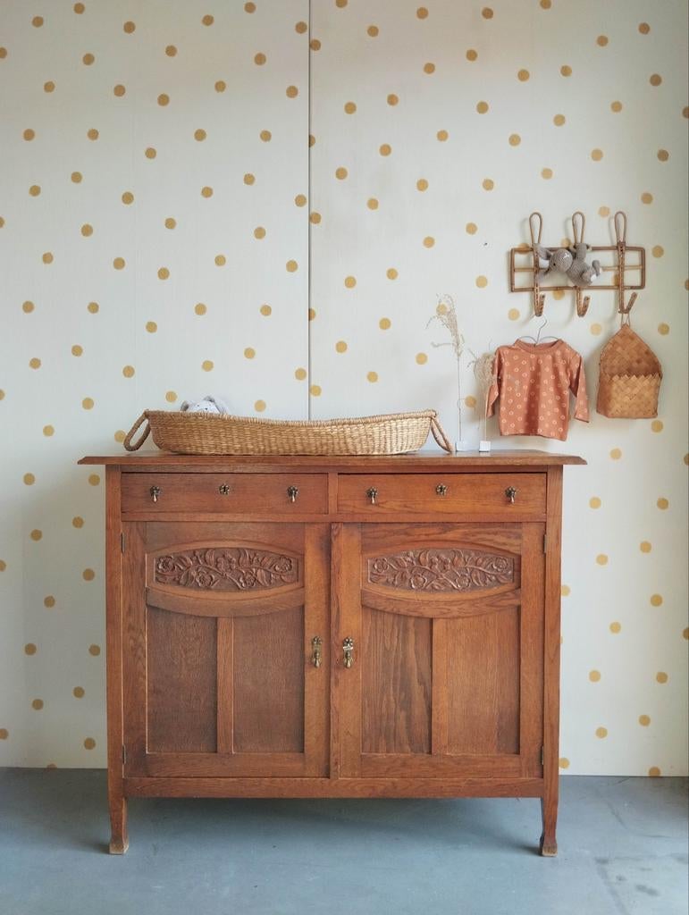 Vintage commode / eikenhout / Art Deco / bezorgen mogelijk, Kinderen en Baby's, Kinderkamer | Commodes en Kasten, Zo goed als nieuw