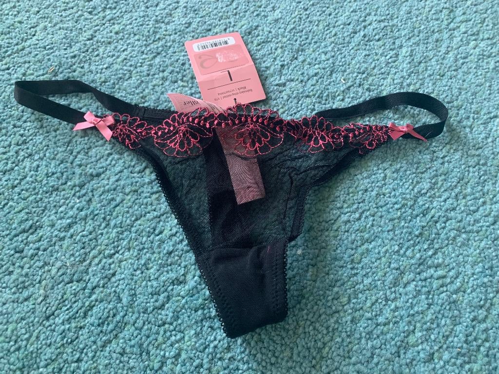 Hunkemoller zwart roze string onderbroek slipje maat L, Hunkemöller, Ophalen of Verzenden, Zwart, String