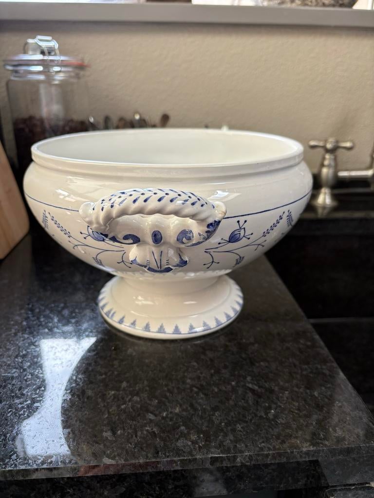 Antieke Terrine Blauw-Wit - Meissen/Boch/Saksisch Stijl, Ophalen of Verzenden