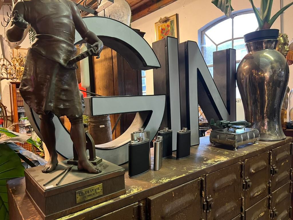 Grote oude gevel reclame GIN losse letters 60 cm, Ophalen, Reclamebord, Gebruikt, Nvt