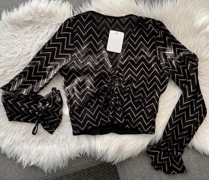 Goud Glitter Scrunch Ibiza Crop Top Shirt, Kleding | Dames, Verzenden, Zwart, Nieuw, Lange mouw