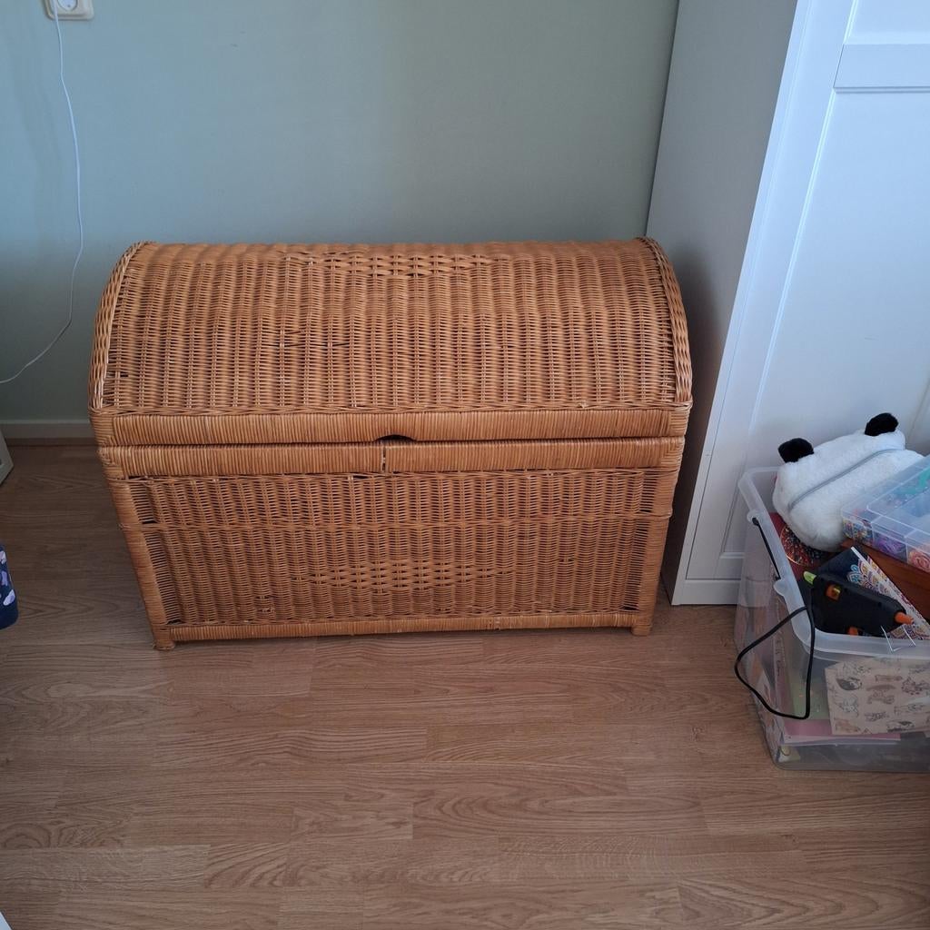 Grote rieten koffer/opbergkist, Huis en Inrichting, Overige materialen, Gebruikt, 50 tot 100 cm, 50 tot 75 cm