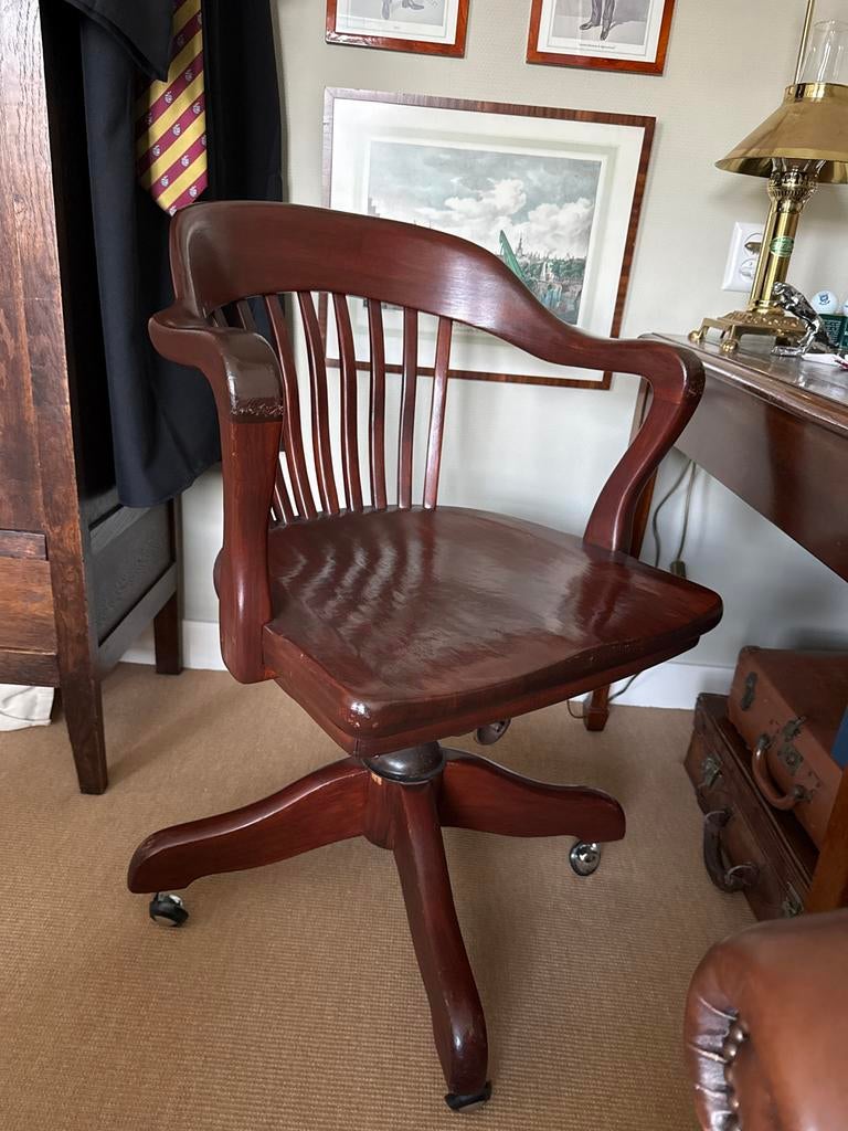 Amerikaanse Antieke Houten bureaustoel, verstelbaar, Antiek en Kunst, Ophalen