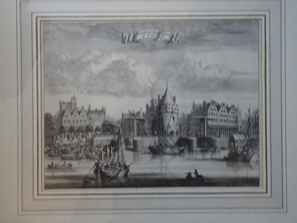 Gravure Schreierstoren Pr. Hendrikkade Amsterdam Tirion 1760, Antiek en Kunst, Kunst | Etsen en Gravures, Verzenden