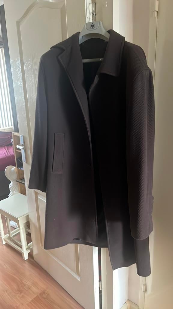 Lange heren jas wol bruin maat 50, Ophalen of Verzenden, Zo goed als nieuw, Maat 46/48 (XL) of groter, Bruin