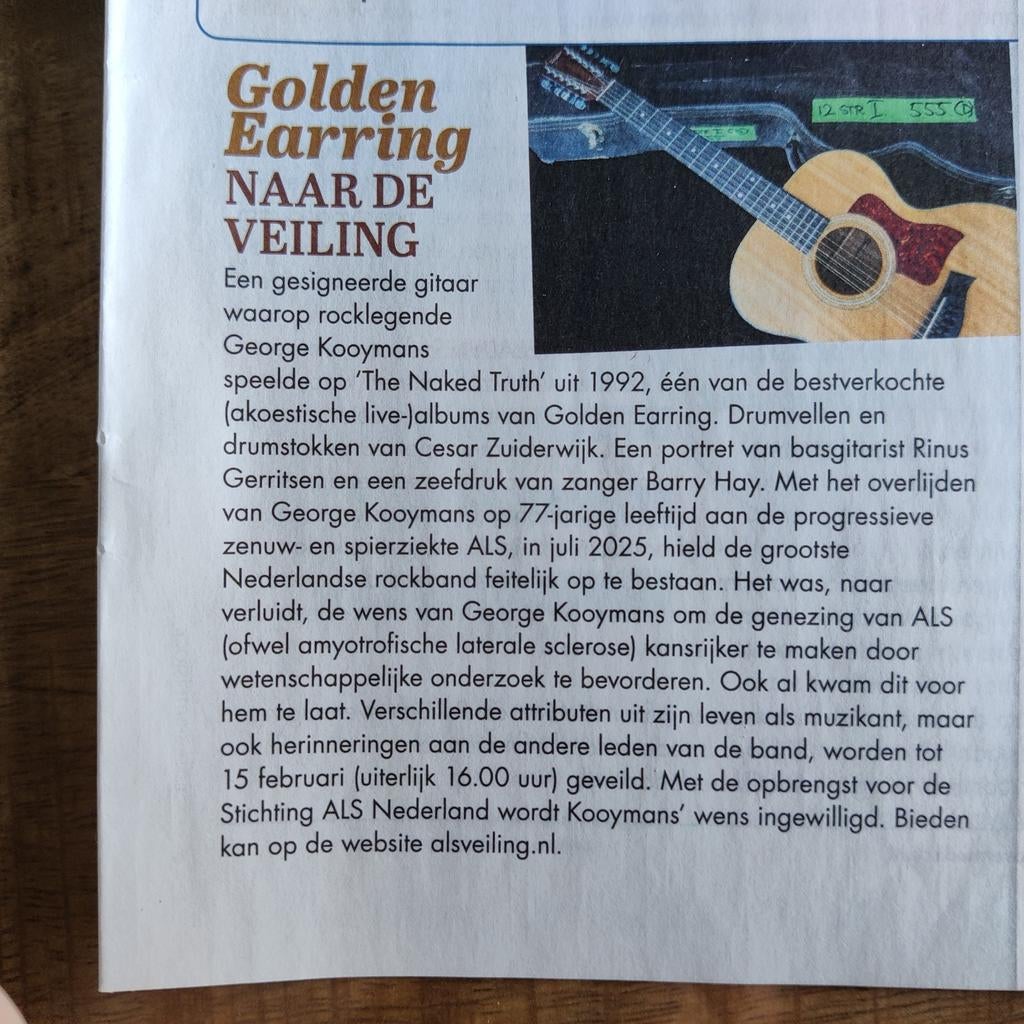 Golden Earring naar de veiling Artikel Knipsel, Ophalen of Verzenden, 1980 tot heden, Nederland, Knipsel(s)