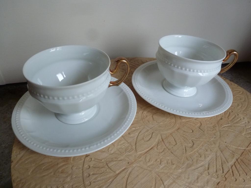 Antieke kop en schotels met gouden oortje Hutschenreuther, Ophalen of Verzenden