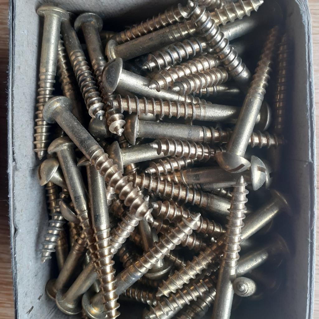 Houtschroeven messing rondkop koperen platkop, Ophalen of Verzenden