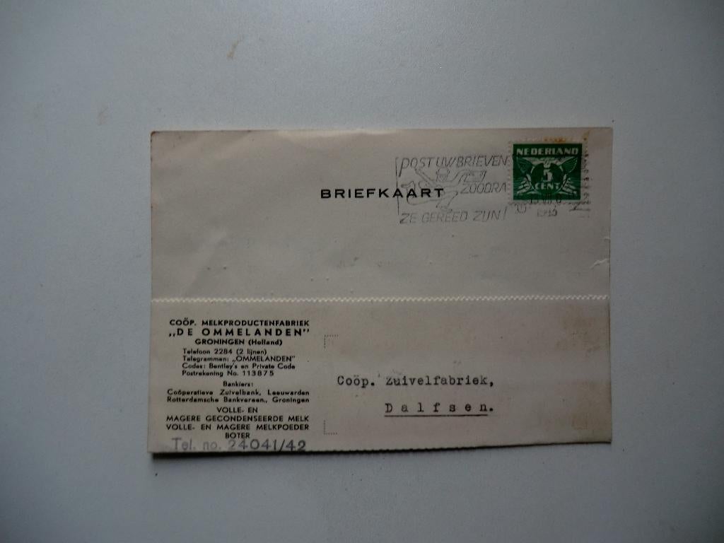 Dalfsen,Groningen,Melkproductenfabriek de Ommelanden,, Verzamelen, Ophalen of Verzenden, 1940 tot 1960, Gelopen, Groningen
