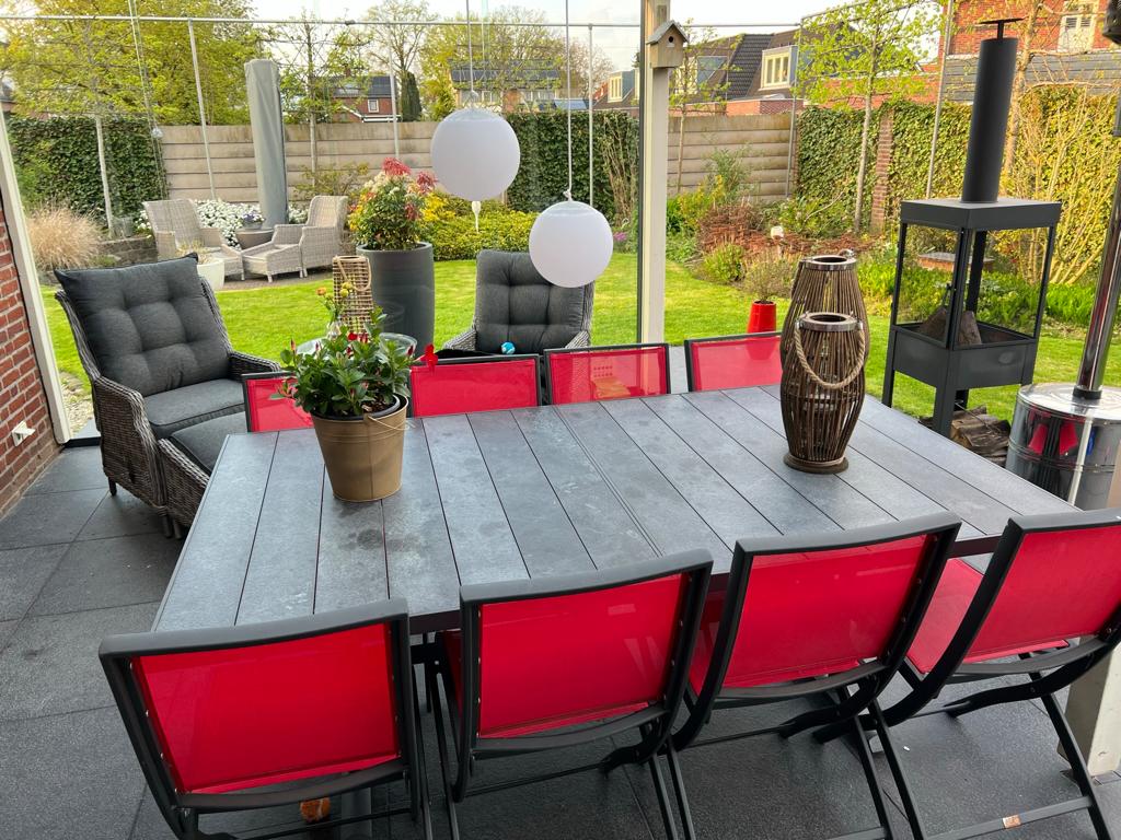 Tuintafel natuursteen uitschuifbaar, 10 personen, Tuin en Terras, Tuintafels, Ophalen, Zo goed als nieuw, Rechthoekig, Metaal