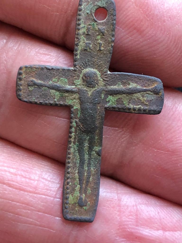 Christus KRUIS brons Bodemvondst MIDDELEEUWS hanger INRI, Ophalen of Verzenden