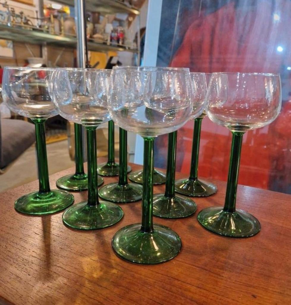 10 vintage groene romer wijnglazen, Antiek en Kunst, Antiek | Glas en Kristal, Ophalen of Verzenden