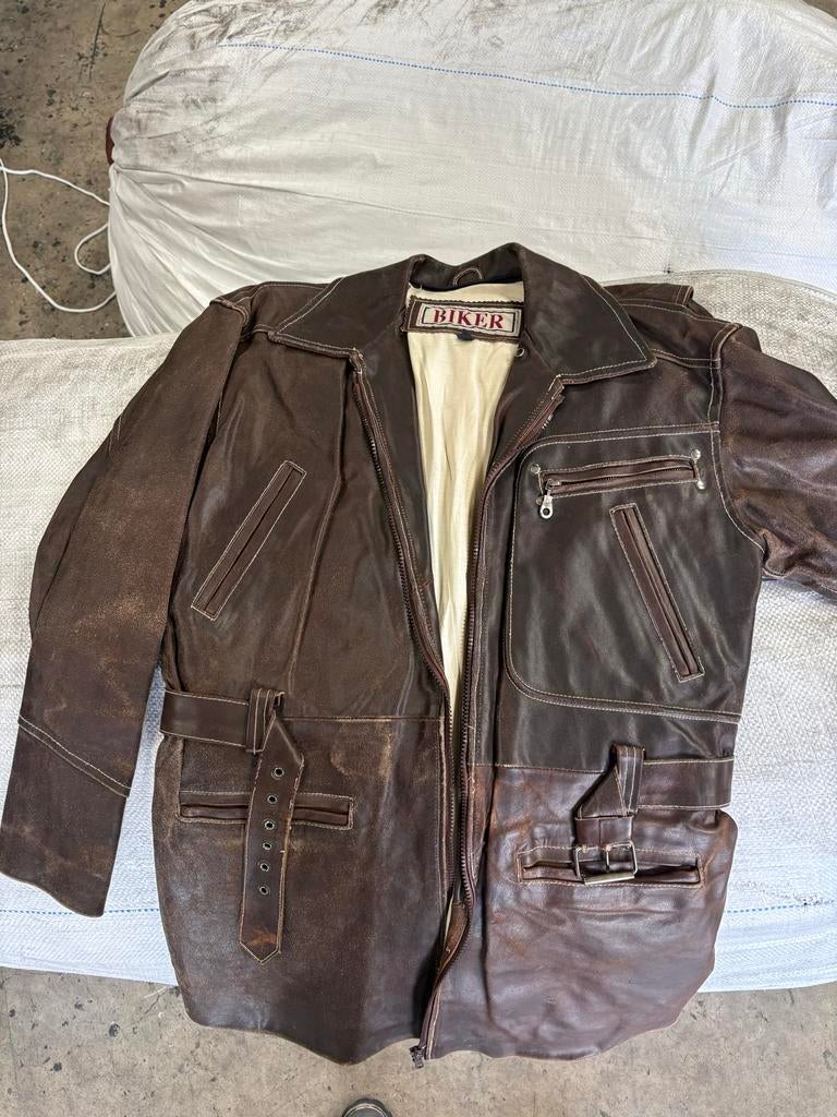Biker leren jas bruin, Motoren, Kleding | Motorkleding, Heren, Jas | leer, Vintexworld, Ophalen of Verzenden