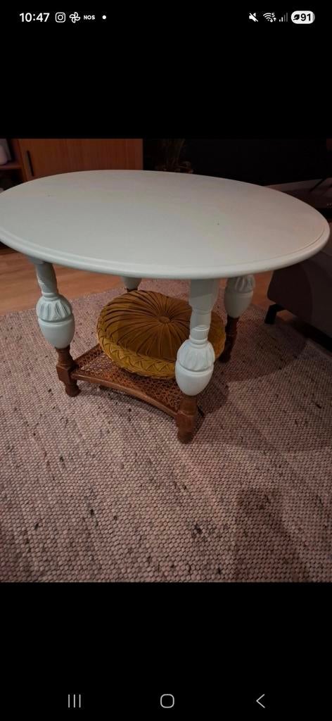 Vintage tafeltje met webbing, Huis en Inrichting, 50 tot 100 cm, Minder dan 50 cm, Rechthoekig, 50 tot 100 cm