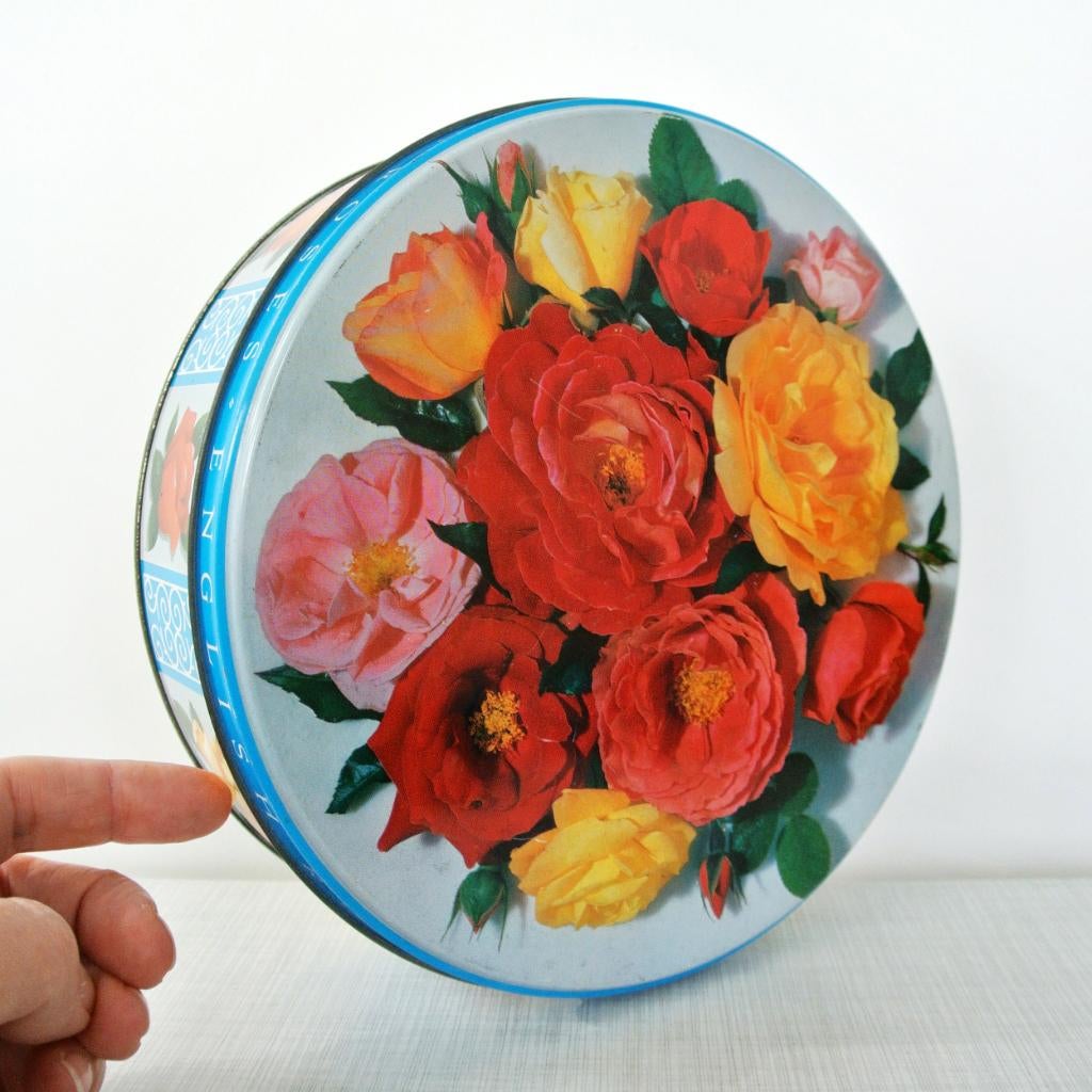 vintage BLIK English Roses rozen retro brocante romantisch, Verzamelen, Blikken, Ophalen of Verzenden, Gebruikt, Koek(jes), Overige merken