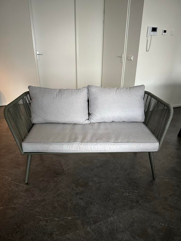 Moderne legergroene loungebank 2 persoons, z.g.a.n., Kunststof, Zo goed als nieuw, Loungeset, Bank