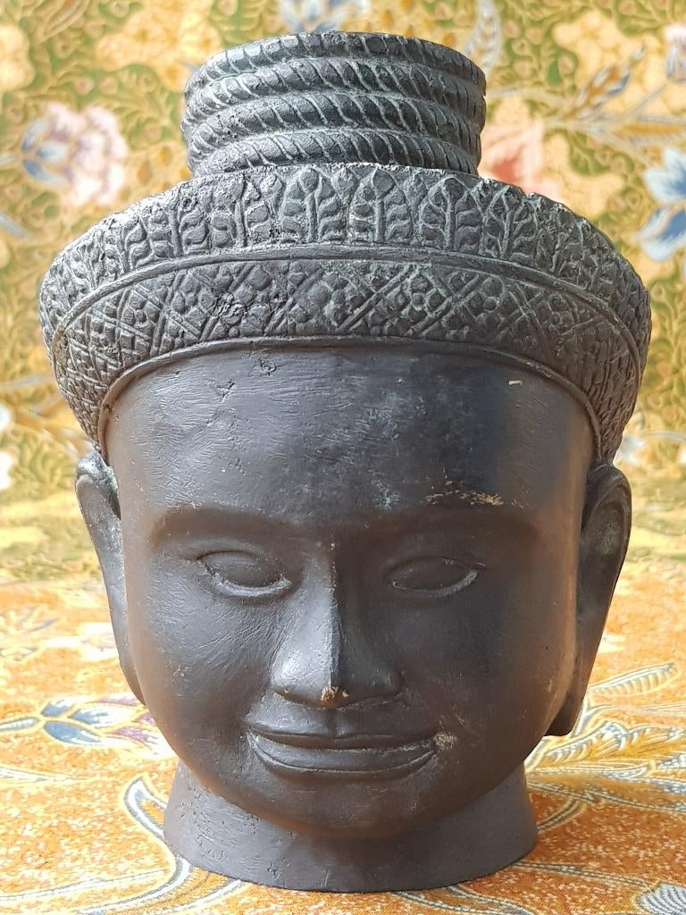 Mooi antiek brons hoofd uit Cambodja van Vishnu 14,5 cm., Antiek en Kunst, Ophalen of Verzenden