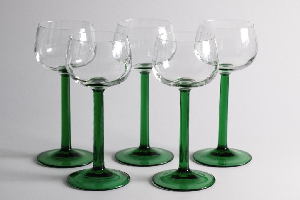 Vintage Alsace (Elzas) wijn glazen uit Frankrijk (Set van 5), Ophalen of Verzenden, Zo goed als nieuw, Overige typen