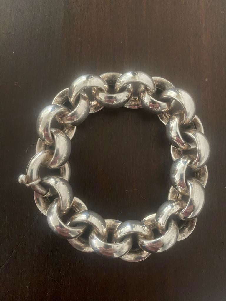 Zilveren jasseron armband 18mm, 21.5cm, Sieraden, Tassen en Uiterlijk, Armbanden, Ophalen of Verzenden, Gebruikt, Zilver