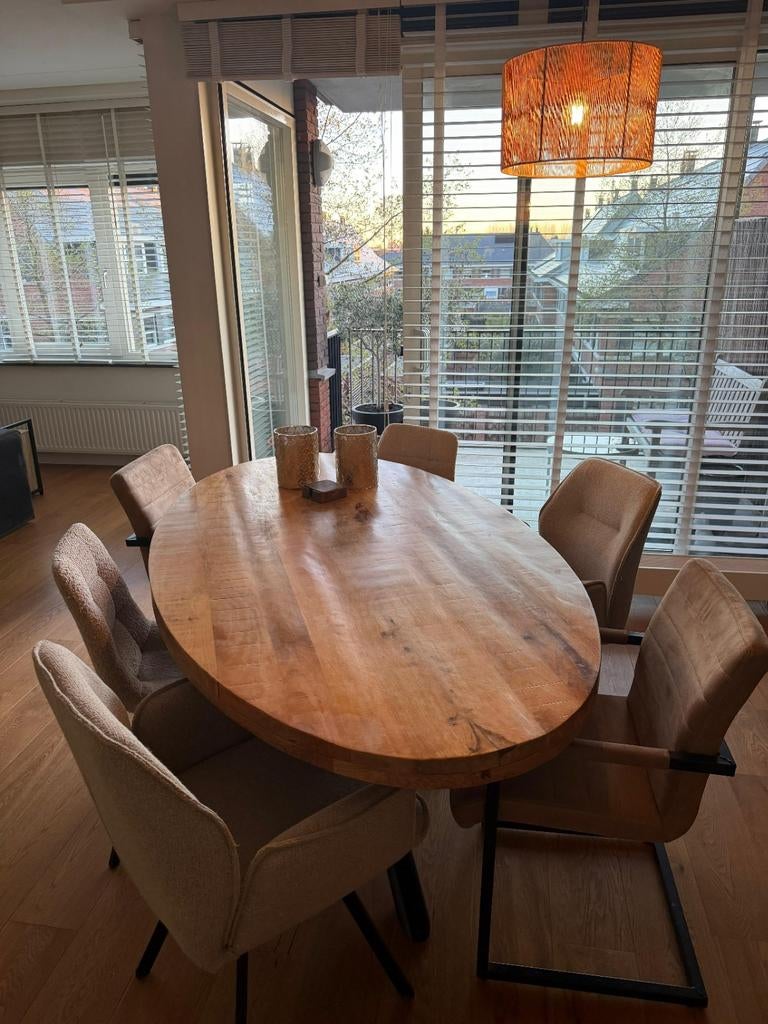 Eettafel ovaal plus 6 stoelen, tafel 2mx110cm, Ophalen of Verzenden, Ovaal, 200 cm of meer, 100 tot 150 cm