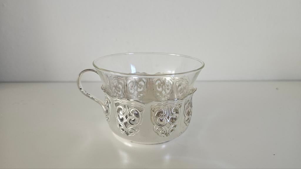 Antiek Schott Mainz Jena theekopje met zilveren houder, Antiek en Kunst, Ophalen of Verzenden