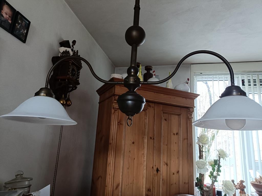 Vintage hanglamp met melkglas, Ophalen of Verzenden
