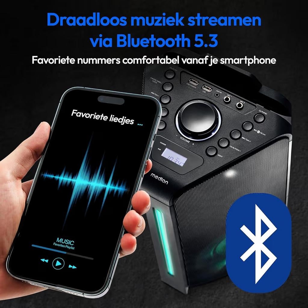Medion Party Speaker - Krachtig geluid en sfeerverlichting, Ophalen of Verzenden, 120 watt of meer, Overige typen, Overige merken
