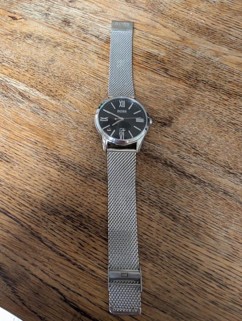Stijlvol BOSS Polshorloge met Zwarte Wijzerplaat, Ophalen of Verzenden, Staal, Overige merken