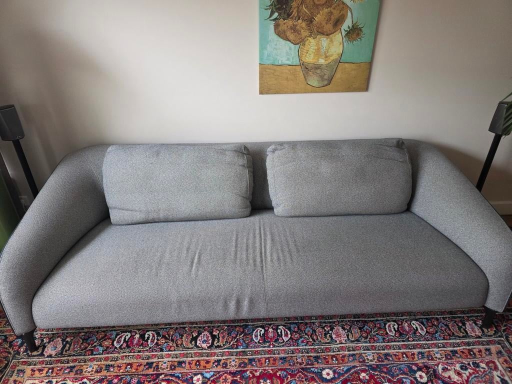 Leolux driepersoonsbank - grijs stof en leer, Gebruikt, 100 tot 125 cm, Driepersoons, Rechte bank