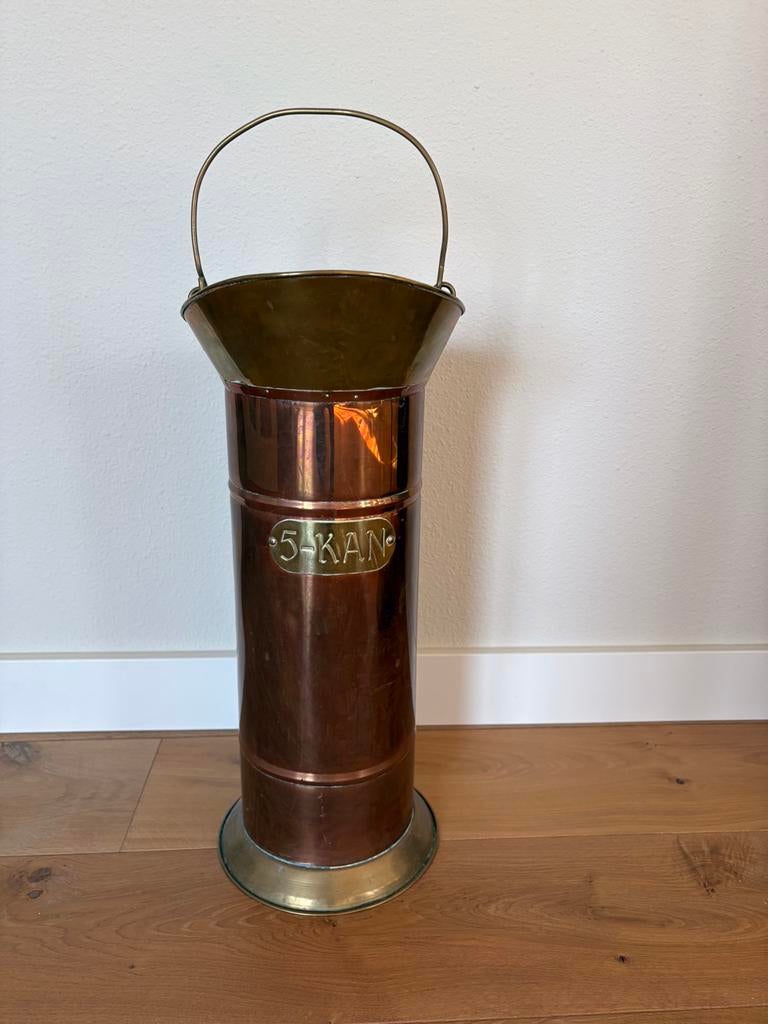 Vintage koperen paraplubak/kolenkit - met delfsblauw handvat, Ophalen of Verzenden, Koper