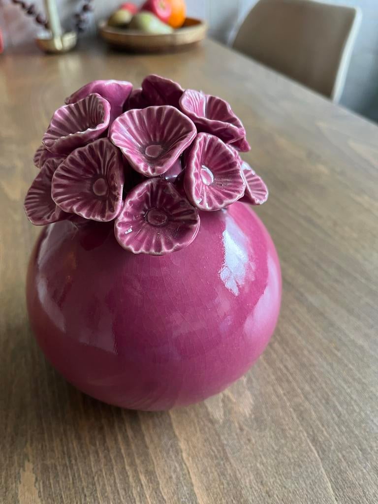 Bloemenvaas roze met leuke decoratieve elementen, Ophalen of Verzenden