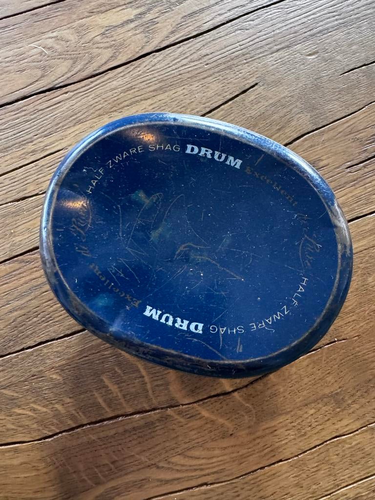 Oud Drum Shag Blikje - Vintage, Antiek en Kunst, Antiek | Overige Antiek, Ophalen of Verzenden