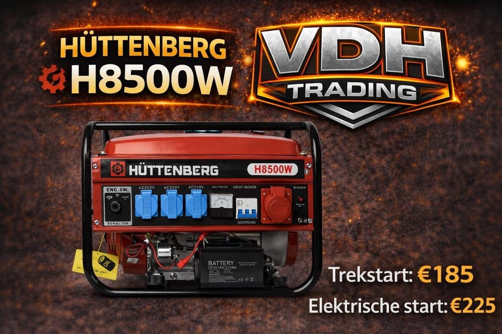 Huttenberg H8500W Generator - Elektrisch/Trekstart, Ophalen, Huttenberg, Elektrisch startend, Benzine