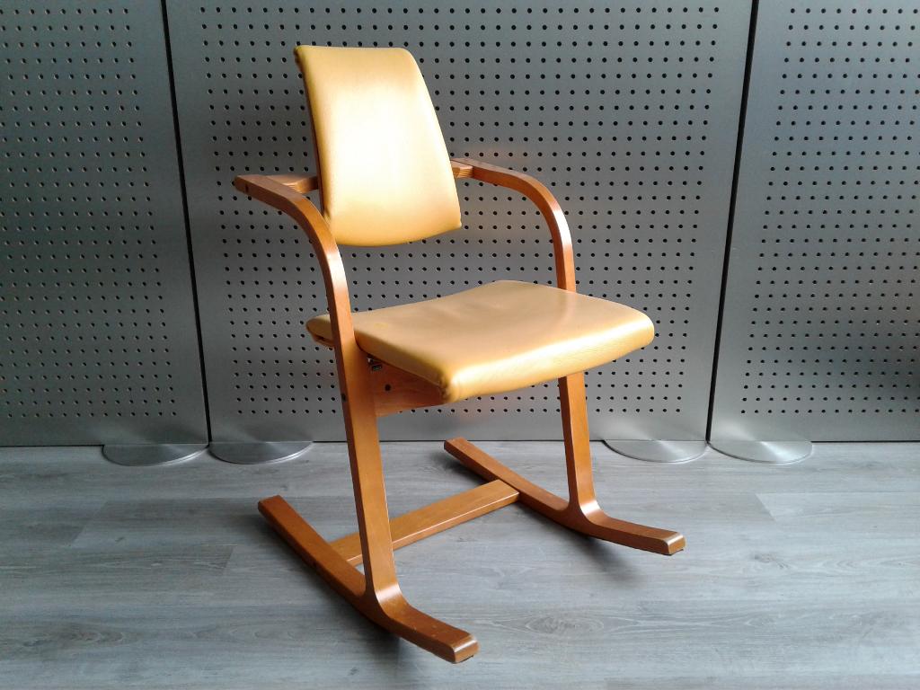 1x Variér (Stokke) Actulum (Zachtgeel Leder), Zeer Mooi!, Huis en Inrichting, Stoelen, Zo goed als nieuw, Eén, Hout, Leer, Metaal