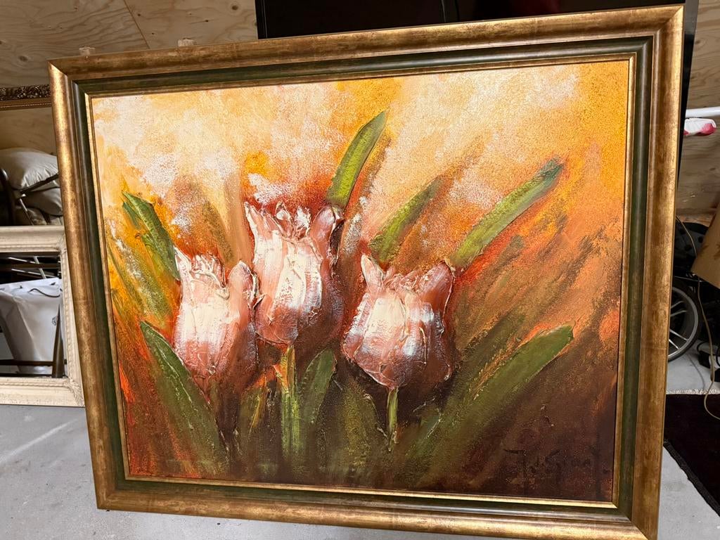 Schilderij tulpen J de Graaf, Ophalen, Zo goed als nieuw, Schilderij, Minder dan 50 cm