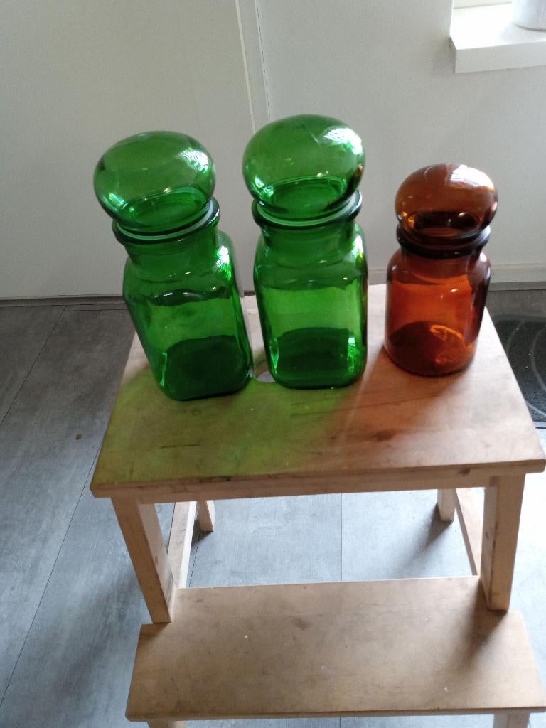 apothekerspotten 2 x groen 1 x bruin, Antiek en Kunst, Ophalen of Verzenden