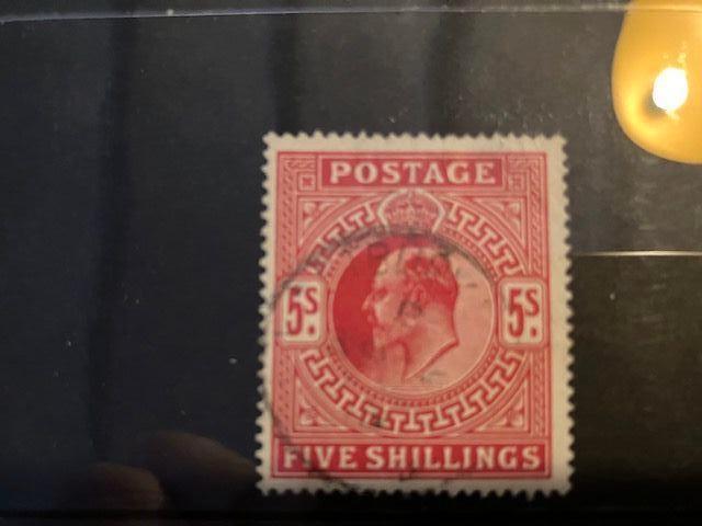 Engeland King Edward 5sh Brt Carmine 1902-10, Postzegels en Munten, Postzegels | Europa | UK, Verzenden, Gestempeld