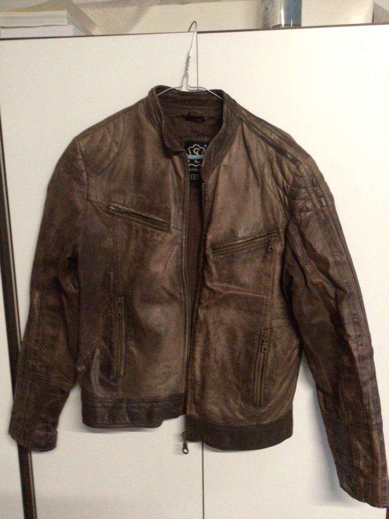 Heren leren jas, Ophalen, Gedragen, Maat 46 (S) of kleiner, Bruin